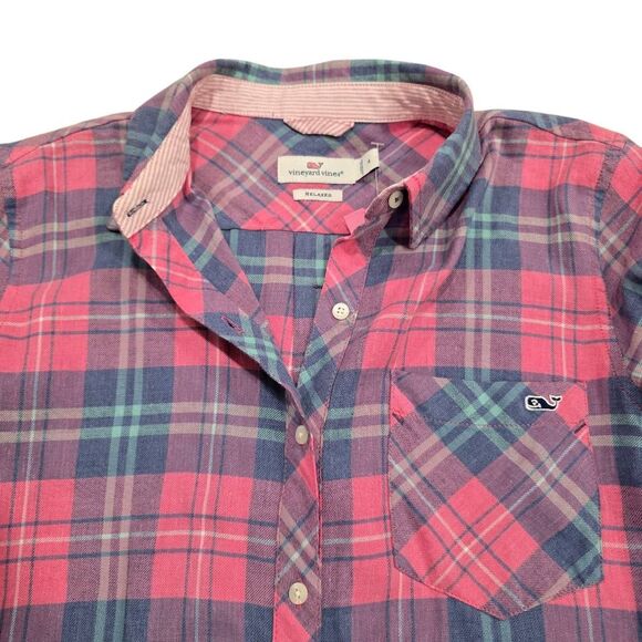 Vineyard Vines Pacific Plaid Chilmark Relaxed Button Down Shirt Womens 4 Stretch - Picture 4 of 7